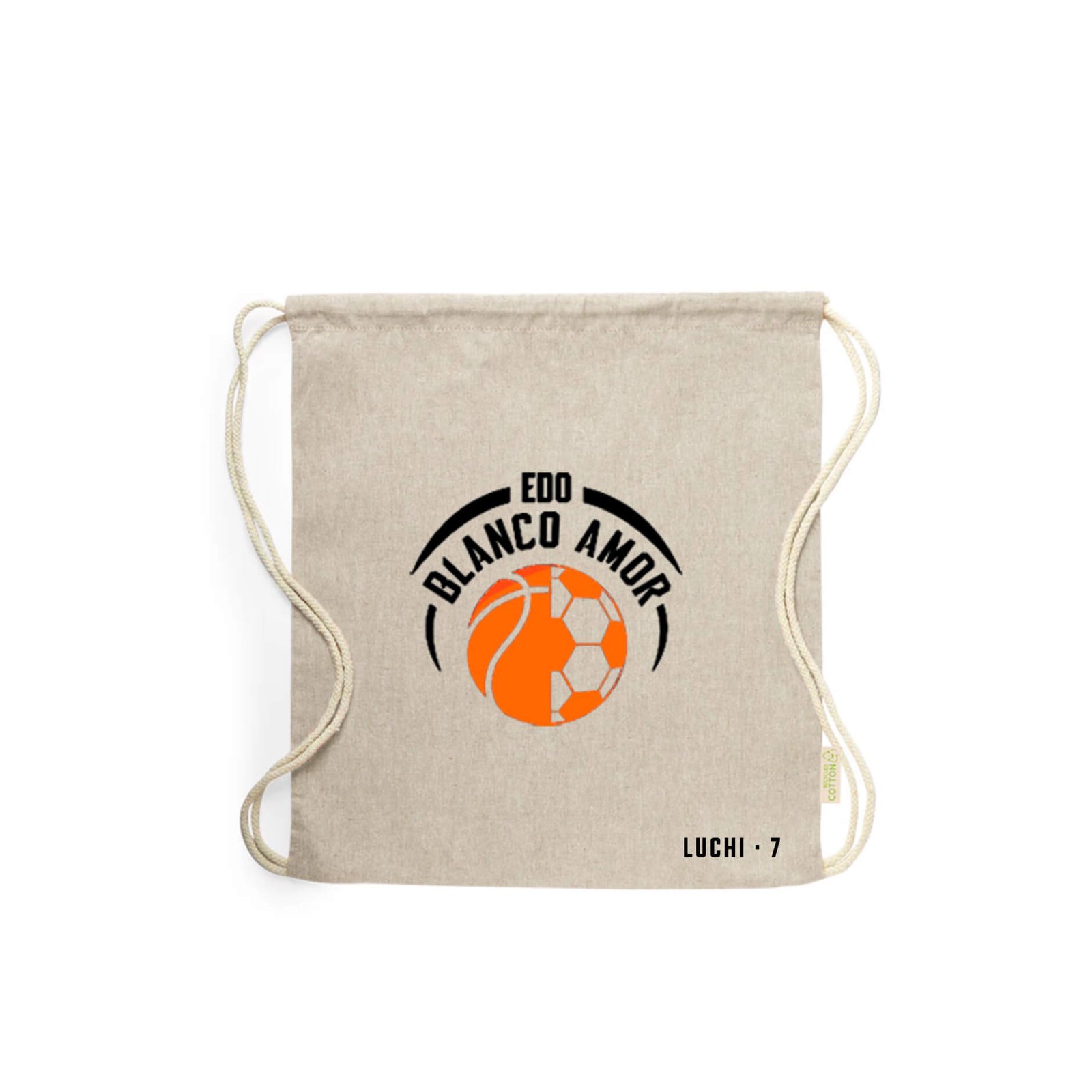 Mochila de Tela Modelo Balón Personalizada - Blanco Amor